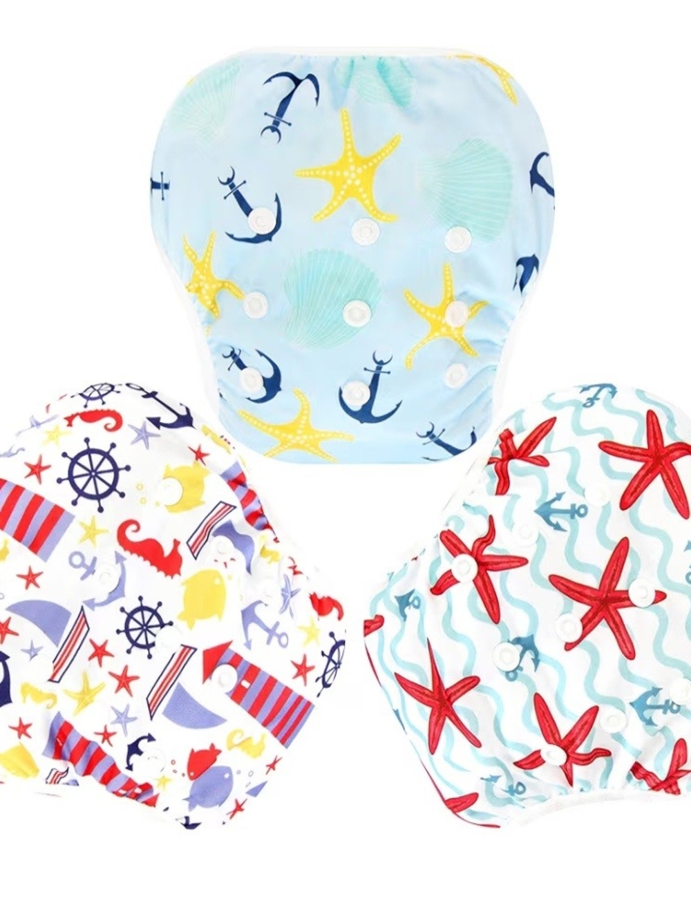 Sea-Themed Reusable Kids Swim Diaper Covers - Blue, White & Aqua (3-Pack)